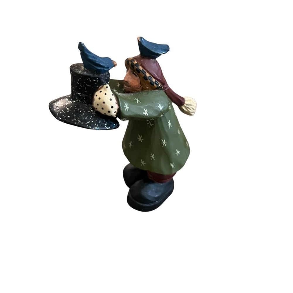 Williraye Studio Vintage Girl Holding Scarf For Snowman & Boy Holding hat Figure - Picture 2 of 5